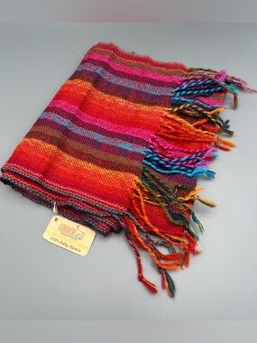 100% Baby Alpaca Lightweight Rainbow Red Woven Scarf Choice Alpaca NWT ~55"